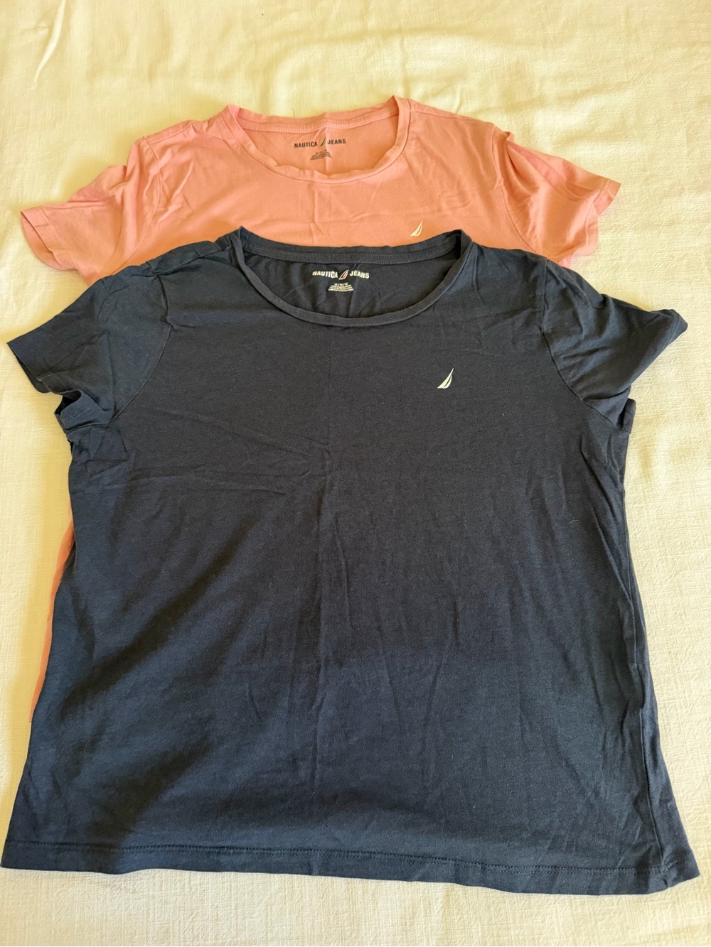 Nautica Jeans Layered Tee Set in Coral Pink and Navy